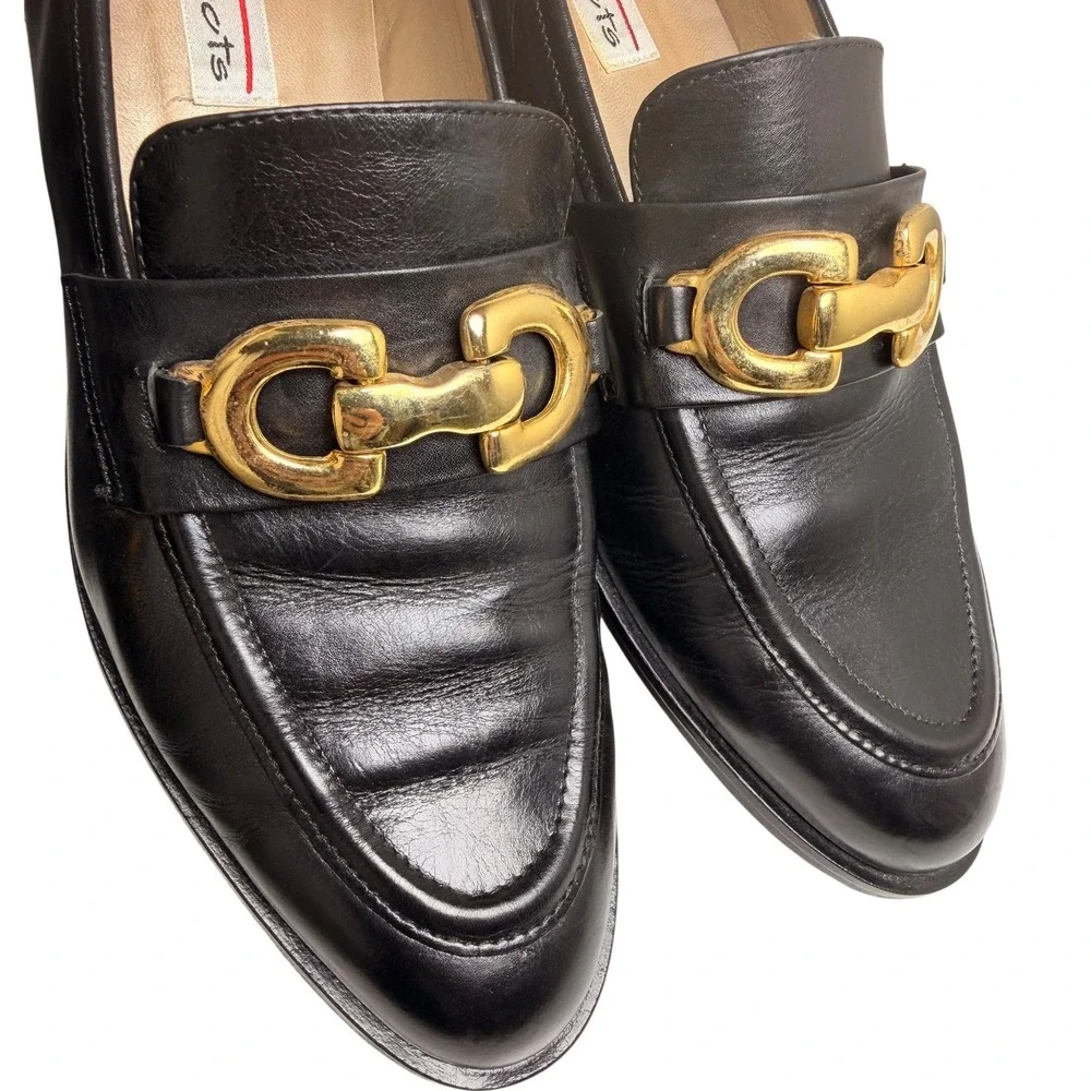 Vintage 90s Talbots Italy Horsebit Loafers Black Leather 8N